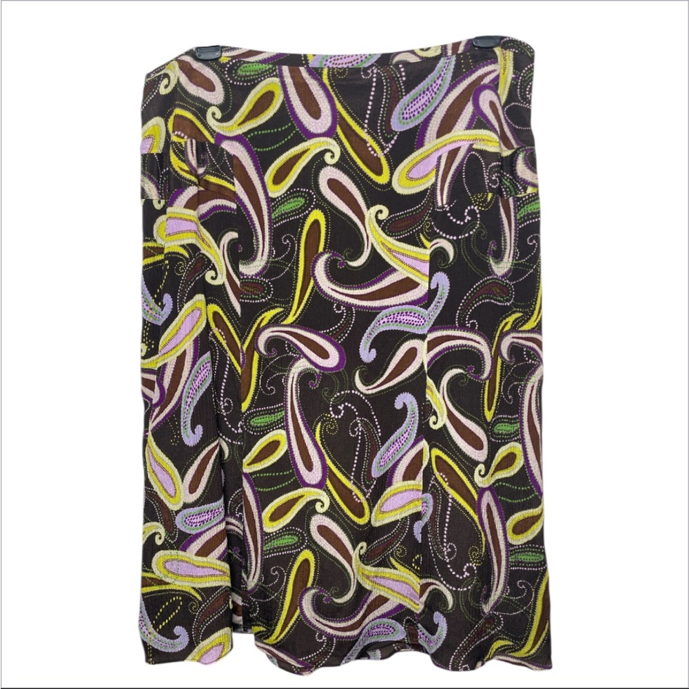 I.E. Y2K 100% Silk Sheer Paisley Brown purple Low Rise Midi Skirt indie Sz 12